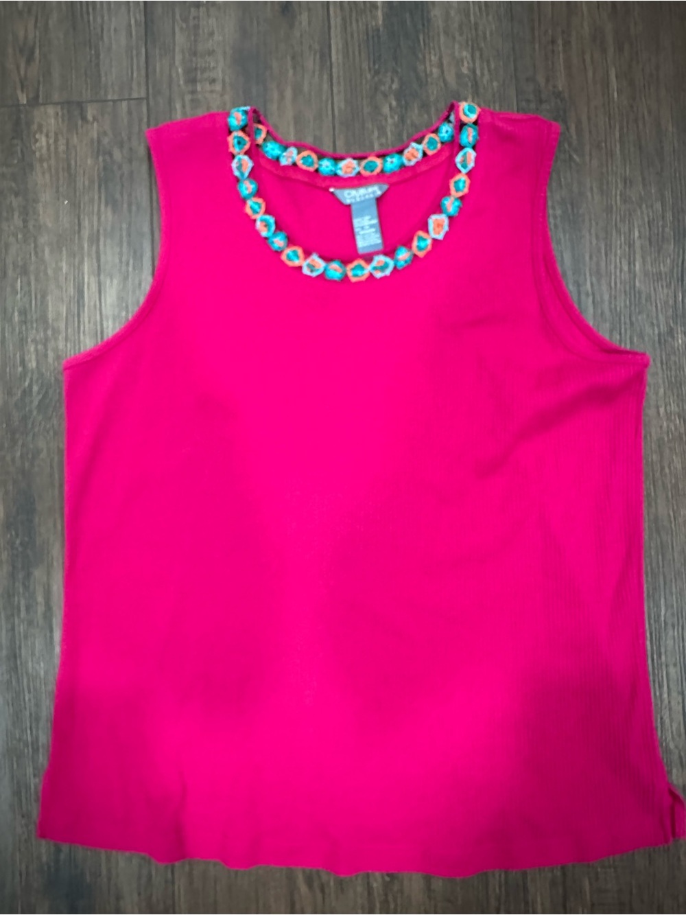 Koret Hot Pink Tank with Turquoise Crochet Neckline